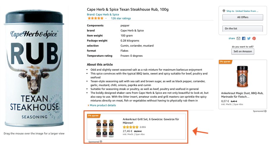 amazon sponsored display ad for Ankerkraut on a competitor's page